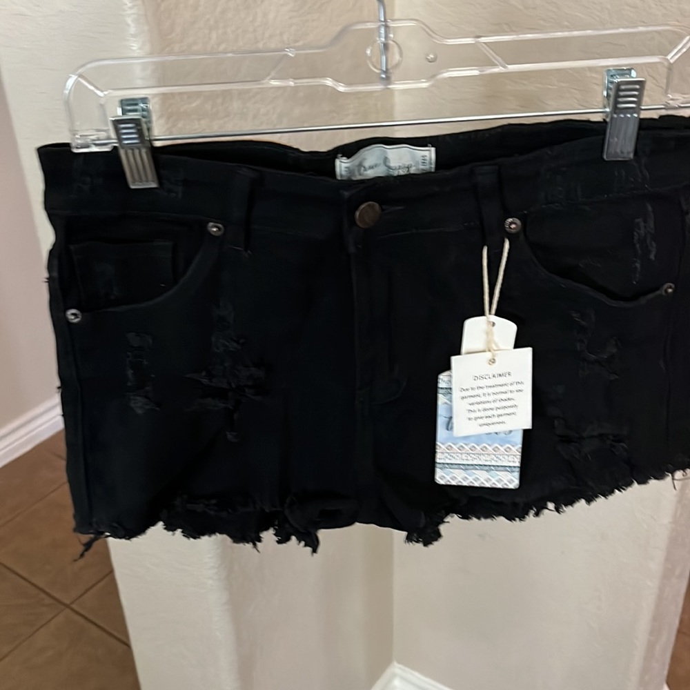 True Gypsy black distressed cut off micro shorts